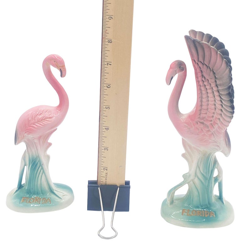 Mid-century "Meeting in Florida" Matching Ceramic Pink Flamingo Statues, Pair