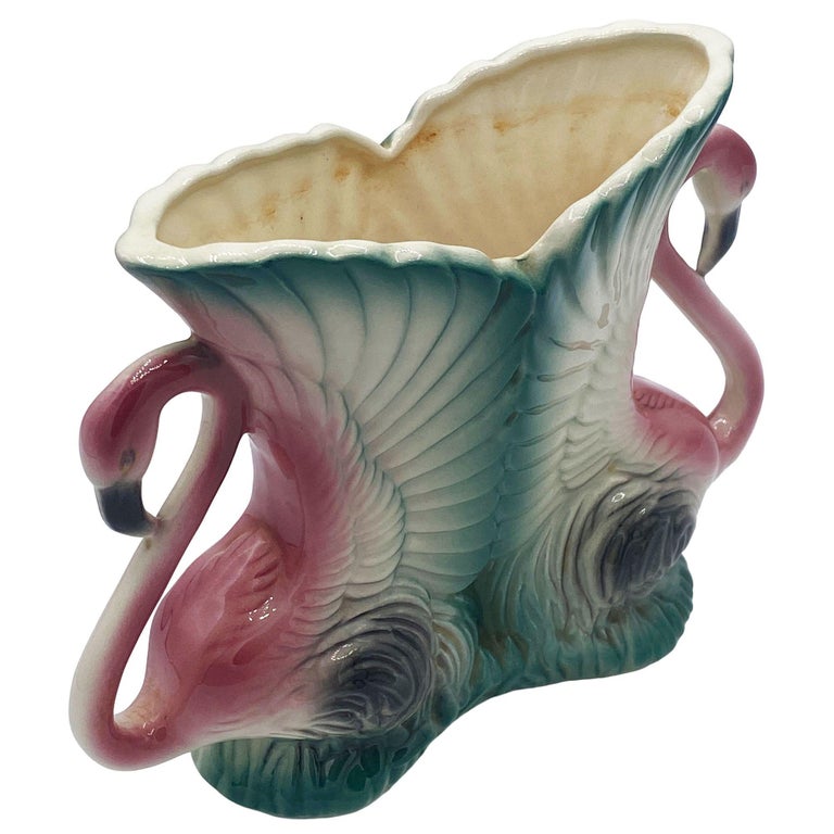 Mid-century Ceramic Flamingo Figurine & Vase Set by Maddux & Leftons