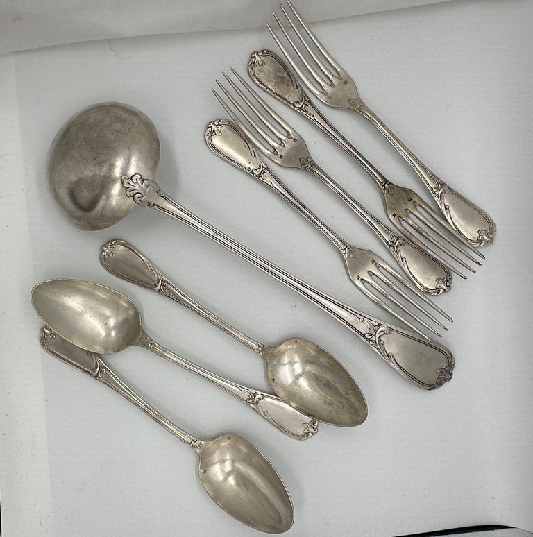 19th Century French L'Alfénide Christofle/Charles Halphen Flatware with Ladle