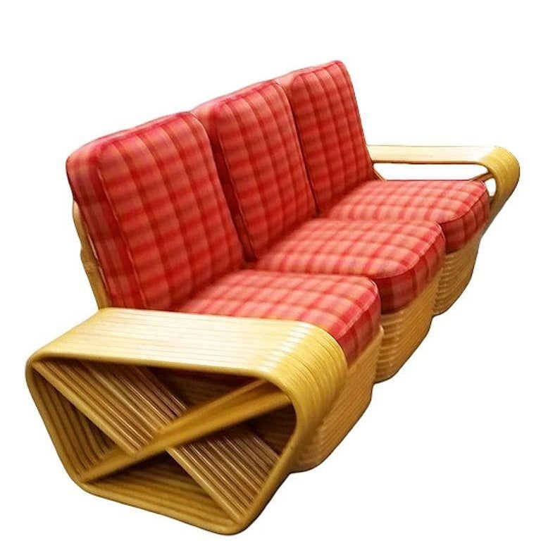 Restored Mid-century10 Strand Square Pretzel Rattan 3-seater Sectional Sofa