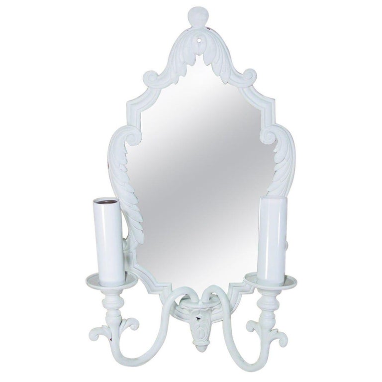 Pair of French Painted Bronze Mirrored Sconces