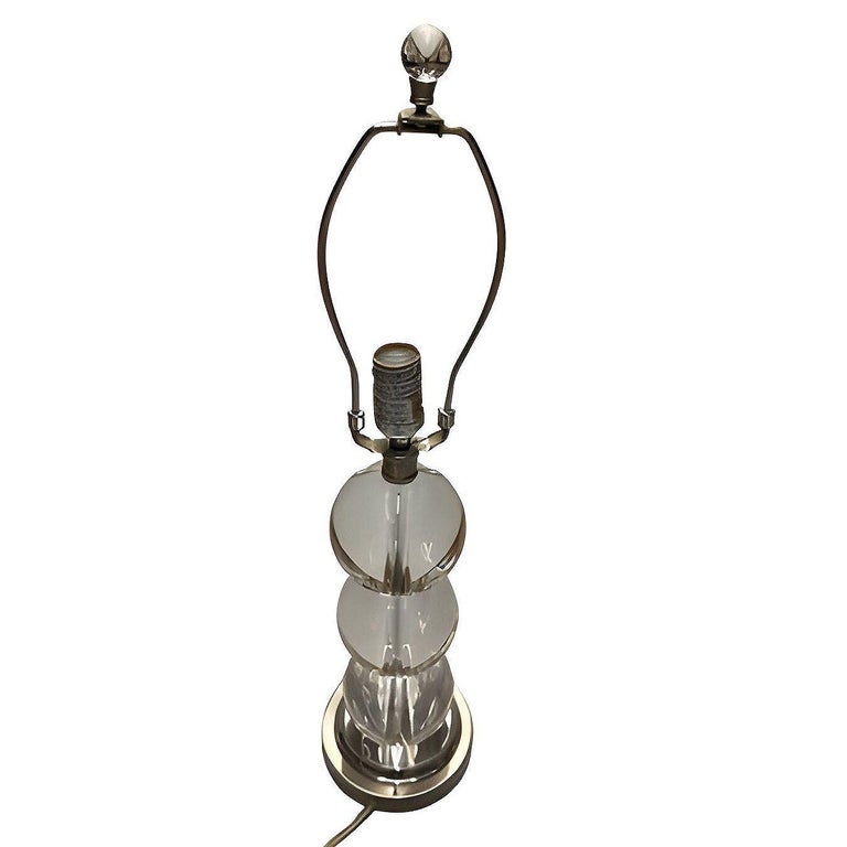 Mid-century Stacked Graduating Crystal Ball Table Lamps w/ Chrome Base, Pair