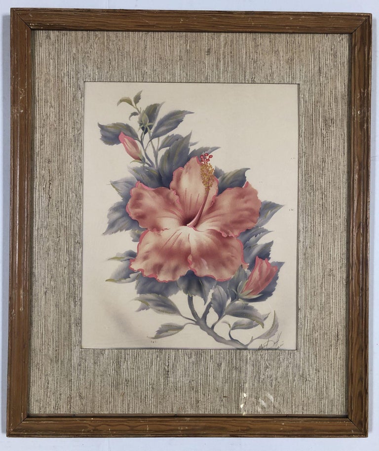 1940 Floral Still Life Original Airbrushed Painting by Ted Mundorff, Pair