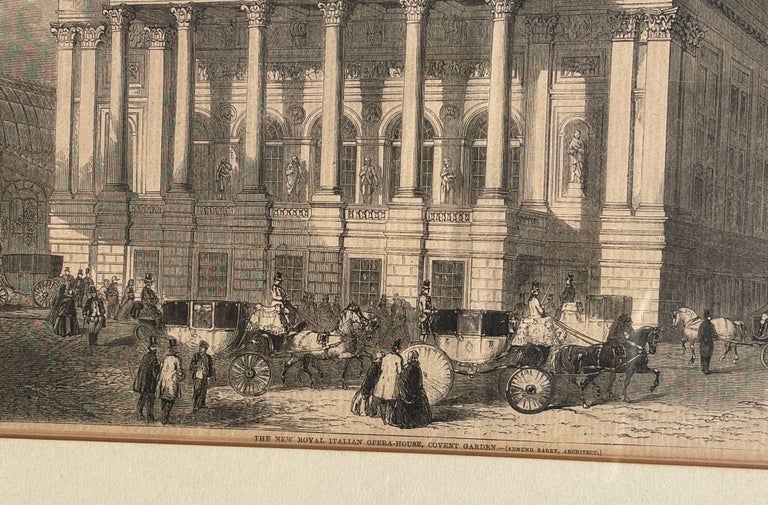 1858 "Royal Italian Opera House" Woodcut Print by William Henry Prior, Framed