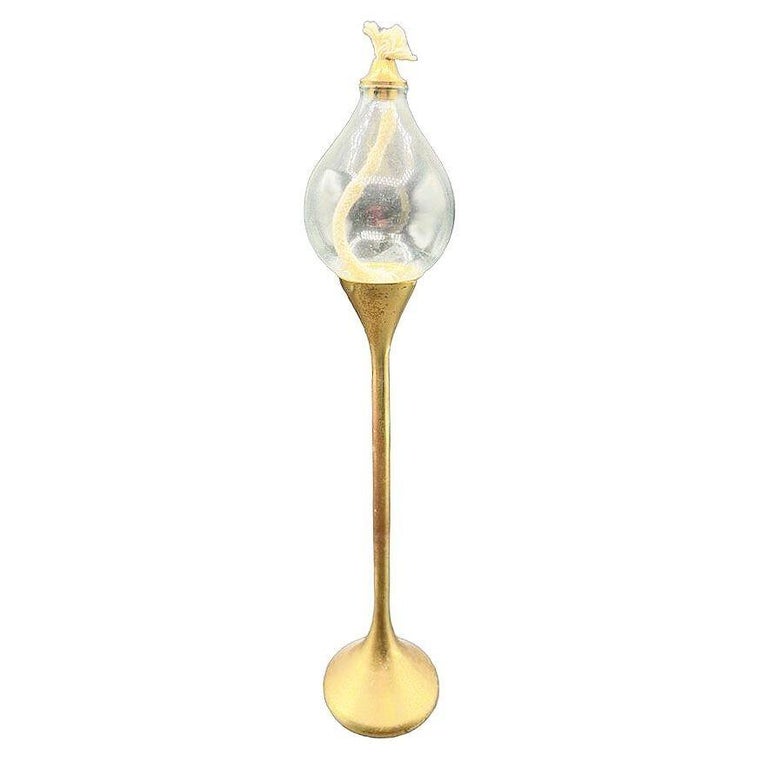 Post Modern German Brass "Clear Drops" Oil Lamp Candlestick by Freddie Andersen