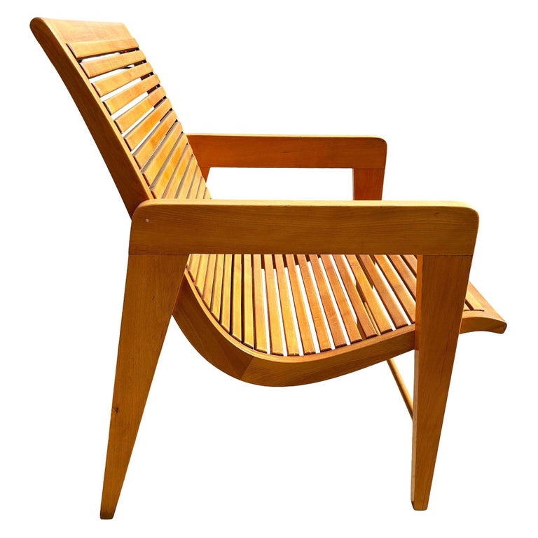 Bespooke Scandinavian Modern Blonde Slat Wood "Staple" Arm Lounge chair