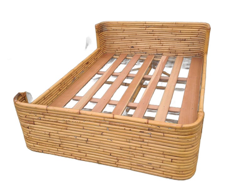 Vintage Full Size Stacked Rattan Bed Frame by Seven Seas