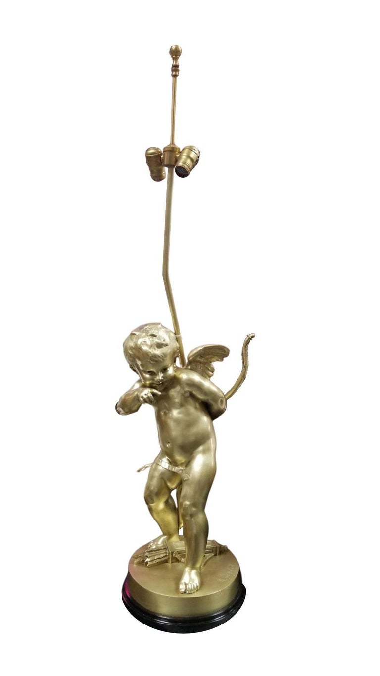 Restored Cherub Sculpture "Le Petit Malin" by Benoit Rougelet Converted Lamp