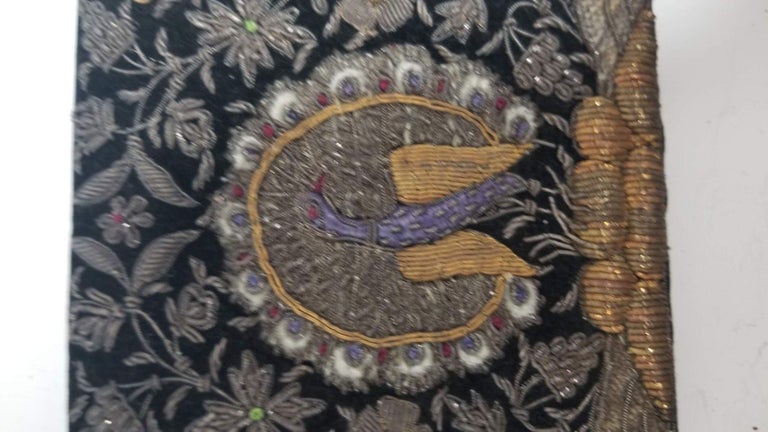 1930s Zardozi Indian Clutch with Peacock with Gold Metal Thread