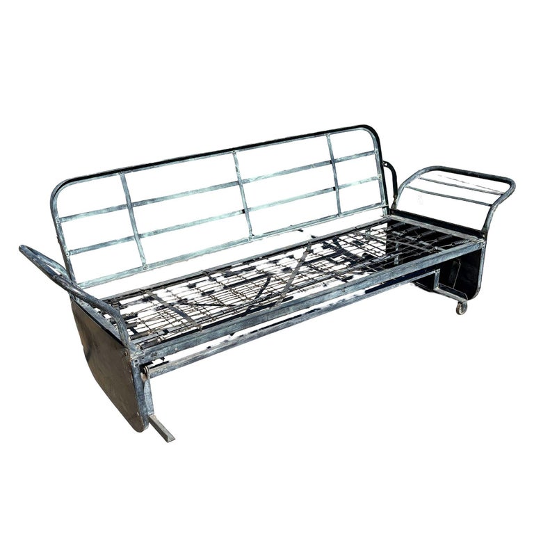 Mid-century Steel Patio Reclining/Rocking Slider 3 Seat Sofa w/ Folding Arms