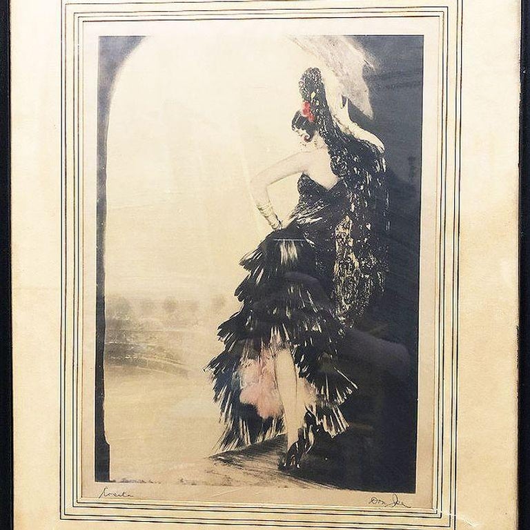 Art Deco Era "Rosita" Colored Etching Signed Don Jose in Original Frame