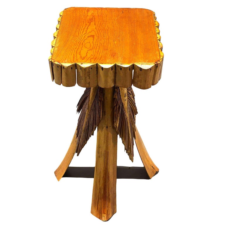 Restored MCM Hawaiian Split Bamboo Side Drinks Table w/ Koa Wood Top