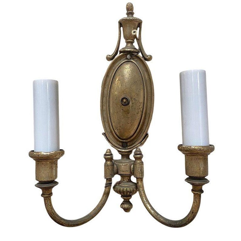 French Empire Style Cast Brass Dual Arm Wall Sconces, pair