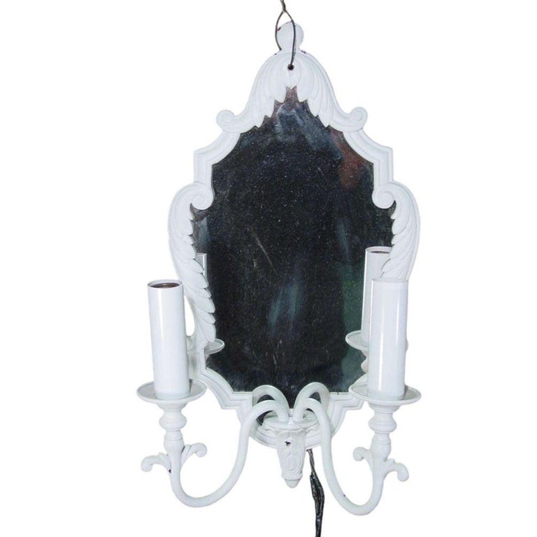 Pair of French Painted Bronze Mirrored Sconces