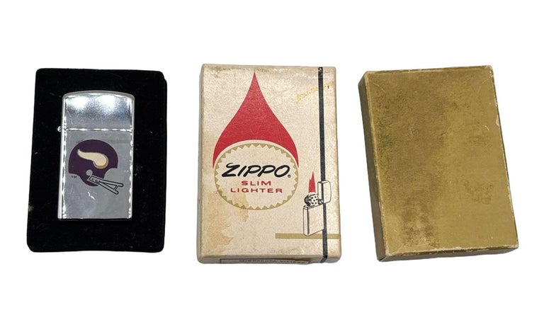 1970s Minnesota Vikings Vintage Zippo Slim Lighter with Original Box