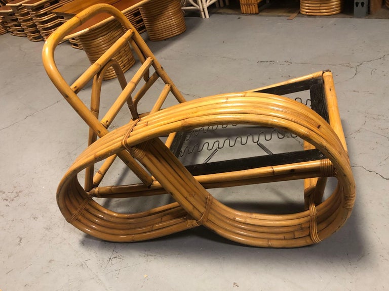 Restored Rattan Five-Strand Reverse 3/4 Pretzel Single Arm Lounge Chair