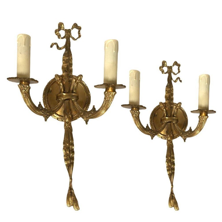 Vintage Pair of Solid Brass Wall-Mount Sconces.