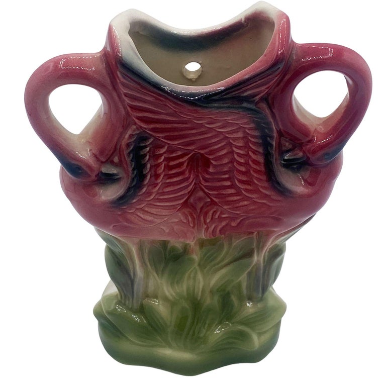 Rare Mid-century Ceramic California Pottery Tropical Flamingo Flower Wall Vase