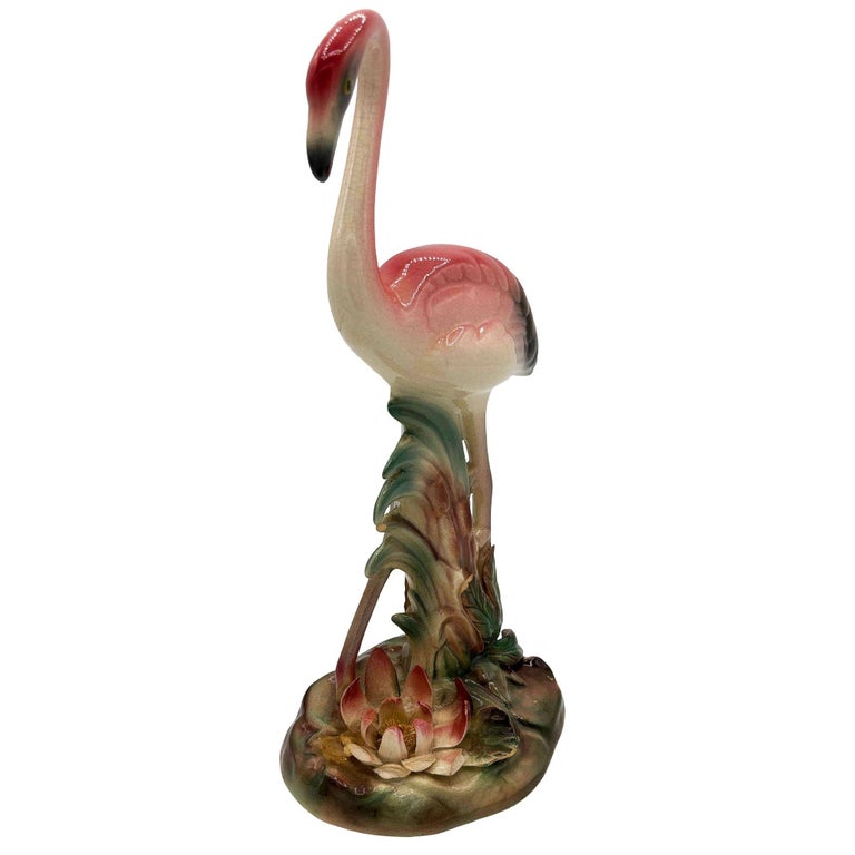 Mid-century Highly Detailed Pink Flamingo Ceramic Tabletop Sculpture Brad Keeler