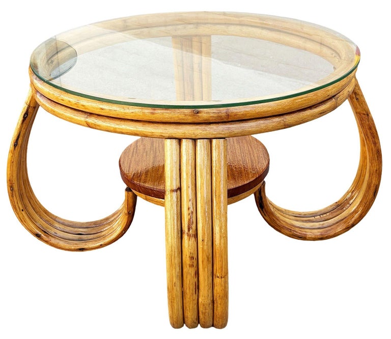 Restored Rattan Three-Strand Loop Leg Coffee Table