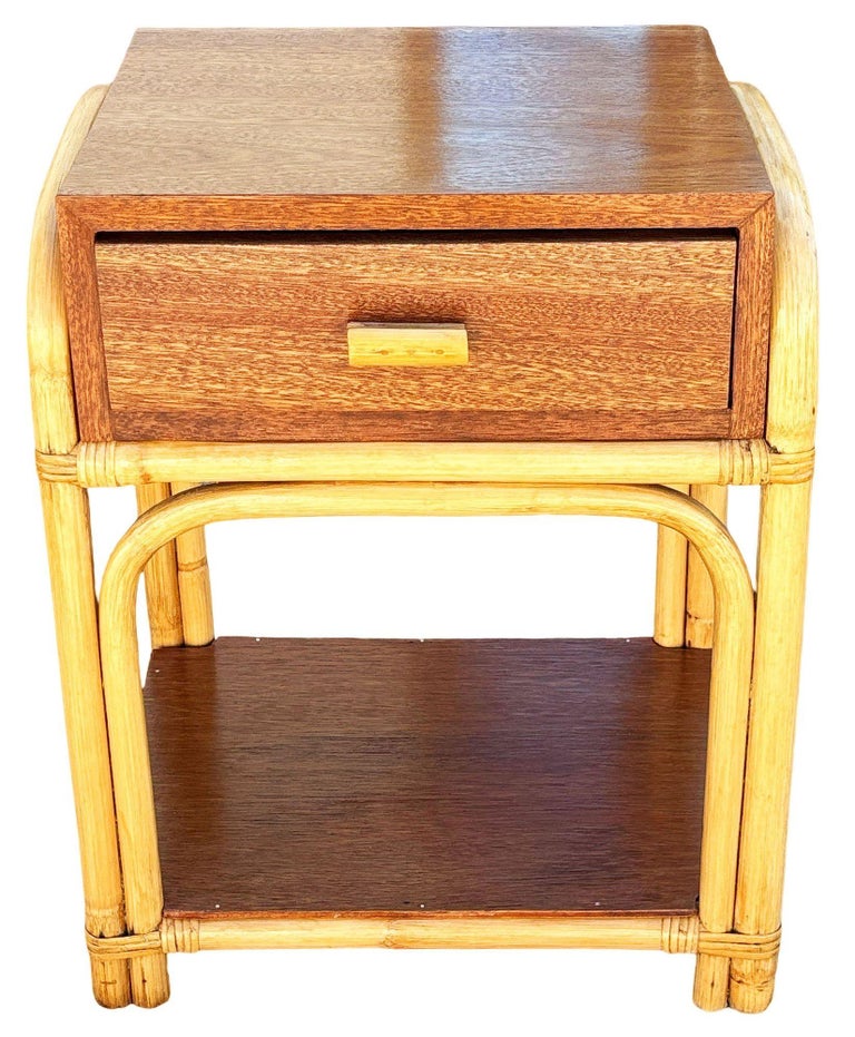 Restored Rare Modernist Mahogany Nightstand w/ Arched Rattan Sides
