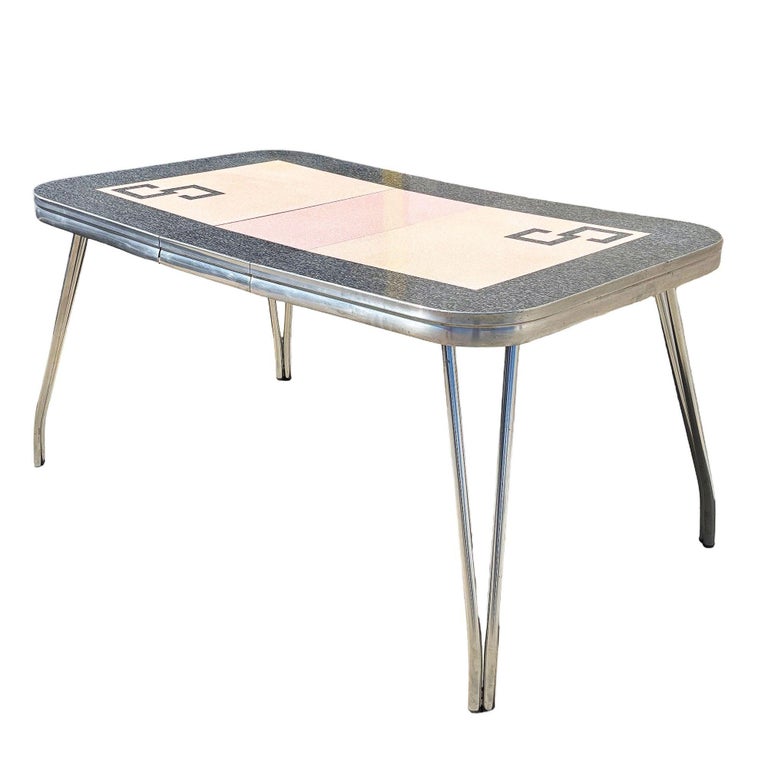 Mid-century Pink & Black Formica & Polished Chrome Kitchennette Dining Table