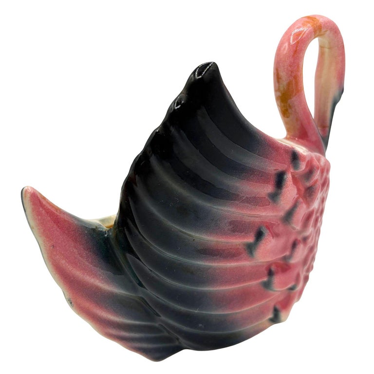 Mid-Century California Pottery Ceramic Tropical Pink Flamingo Planter