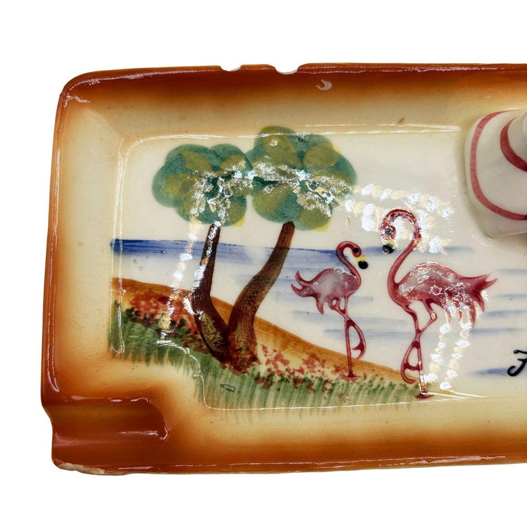 Mid-century Hand Painted 3D Women on Florida Beach Ceramic Ashtray