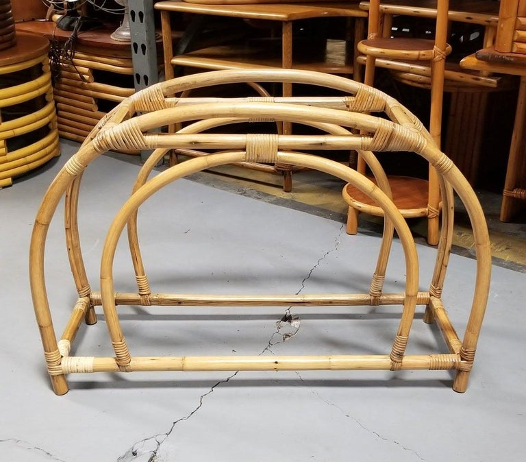 Restored Rattan Double Arched Two-Tiered Single Strand Side Table