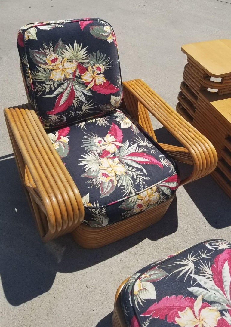 Restored Rattan 6 Strand Square Pretzel Lounge Chair Livingroom Set