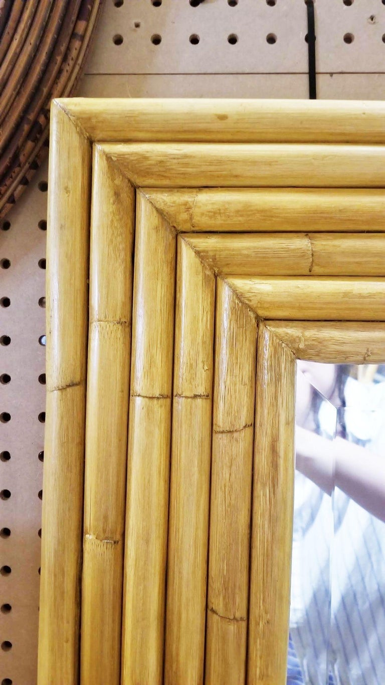 Restored 1948 Seven-Strand Square Rattan Mirror by Tropical Sun Rattan Co