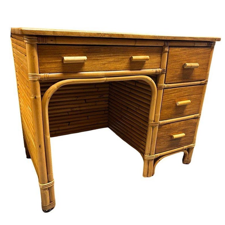 Restored Bespok Vertically Stacked Rattan Writing Desk w/ Mahogany Top