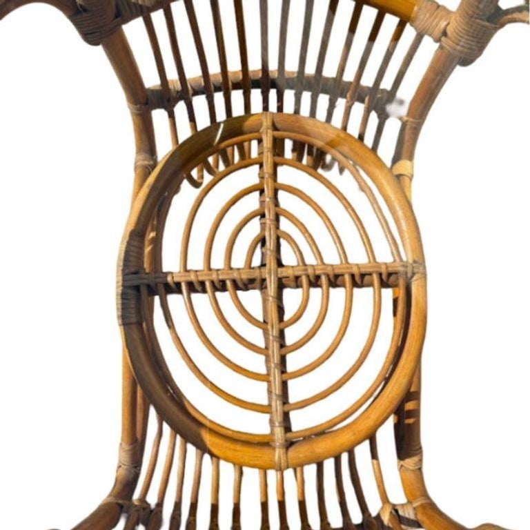 Restored Round Rattan Coffee Table with Reed Basket Base & Glass Top