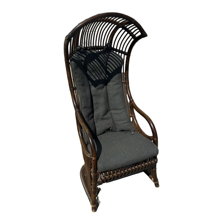 Restored Mid-Century Dark Stained Rattan Canopy Chair, Pair