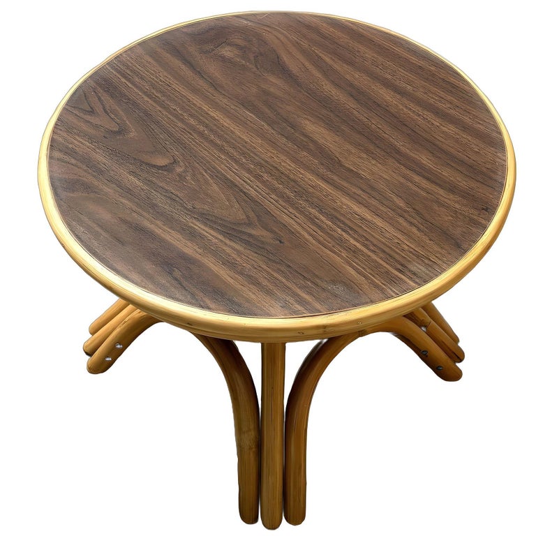 Restored Round Rattan Coffee Table w/ Arched Base