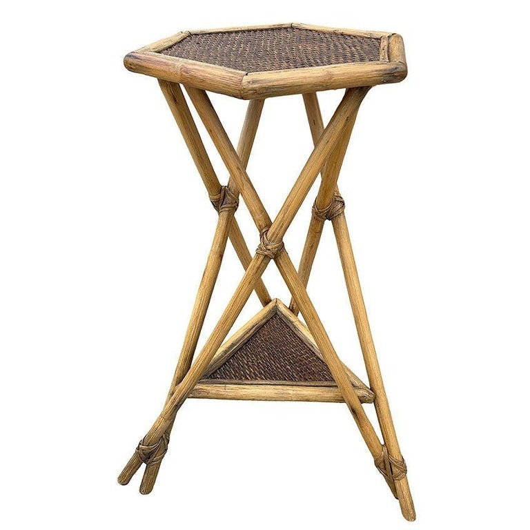 Restored Aesthetic Movement Tiger Bamboo Grassmatt Hexagon Plant Stand
