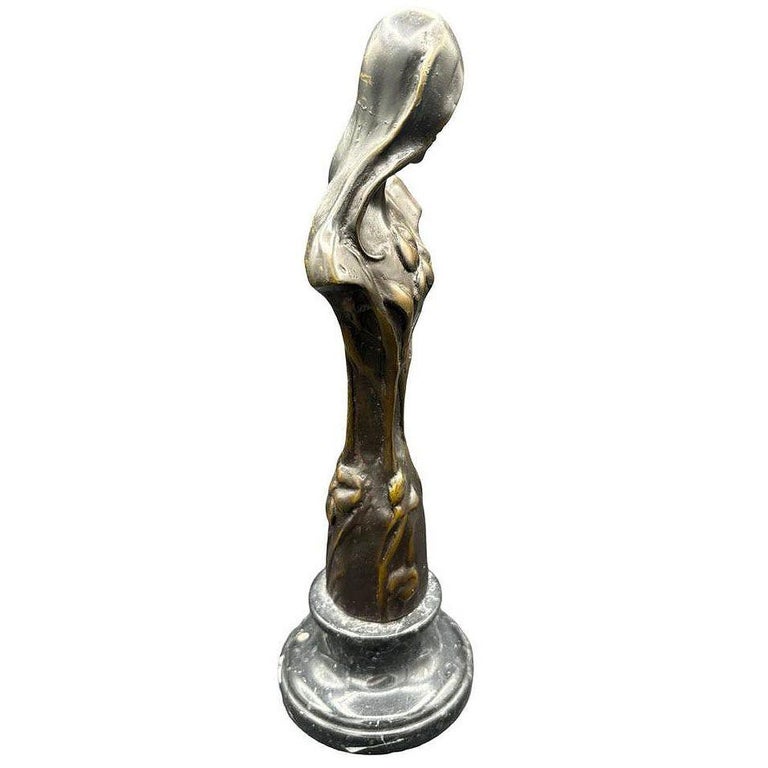 Emmanuel Villanis Style Art Nouveau French Virgin Mary Sculpture w/ Marble Base