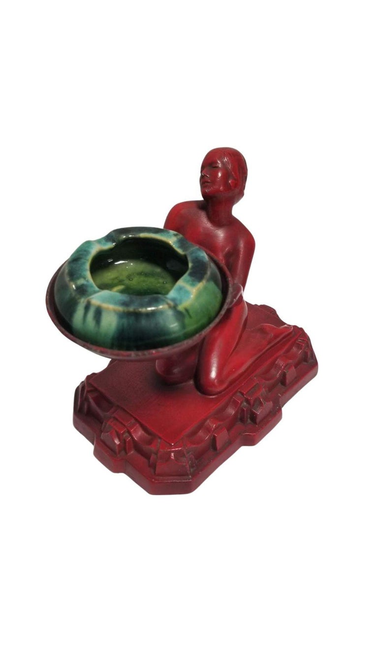Rare Red Enamel Nuart Nude Female Ashtray w/ McCoy Ashtray