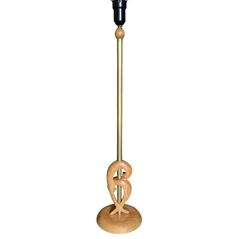 Mid Century Carved Oak Sculptural Floor Lamp by Yasha Heifetz