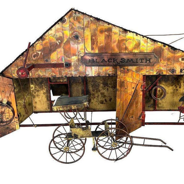 Mid-Century "Blacksmith" Hanging Copper Wall Sculpture by Curtis Jere