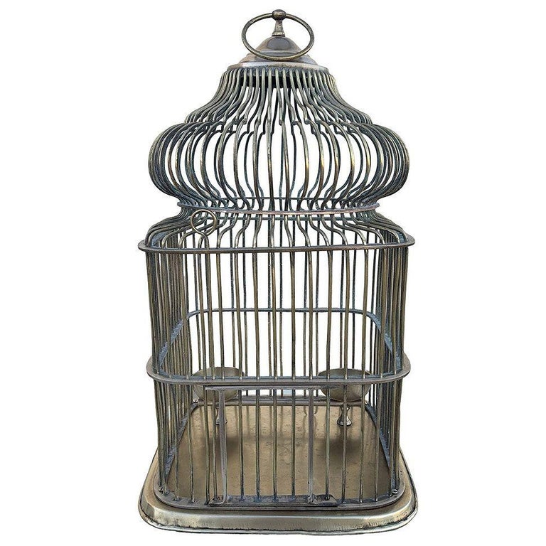 Late Victorian Solid Bronze Wire Eastern Spire Birdcage w/ Pin Lock