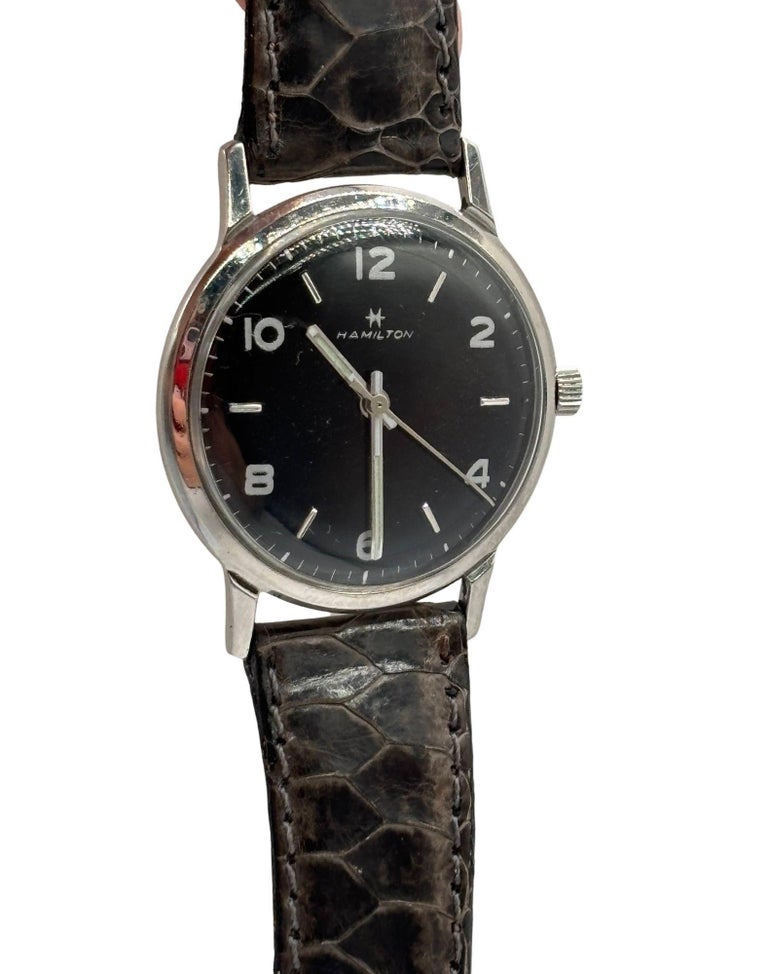 1950 Hamilton Thin-O-Matic Wristwatch w/ Black Dial on Leather Band