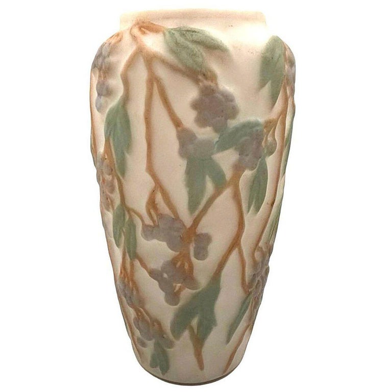 1924 Phoenix Consolidated Satin Glass Lamp Vase Base With Grape Leaves Floral