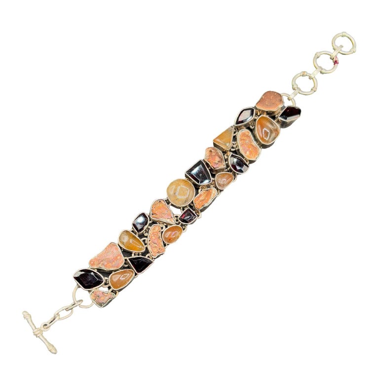 Garnet Cluster 925 Sterling Silver Fashion Jewelry 8" Inch Bracelet