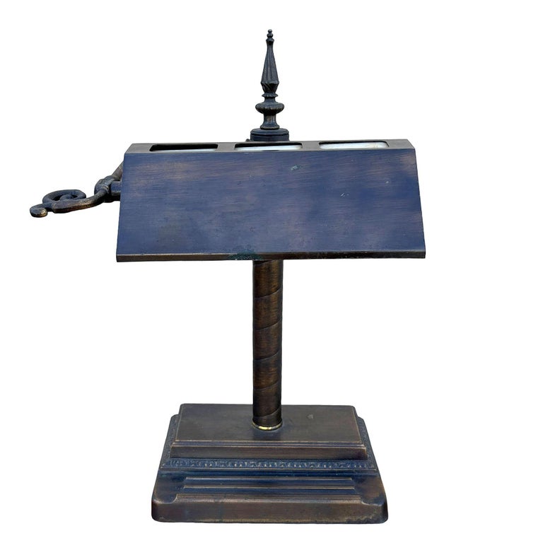 Arts & Crafts Mission Bronze Wash Brass Desk Lamp w/ Clerestory Glass Insets