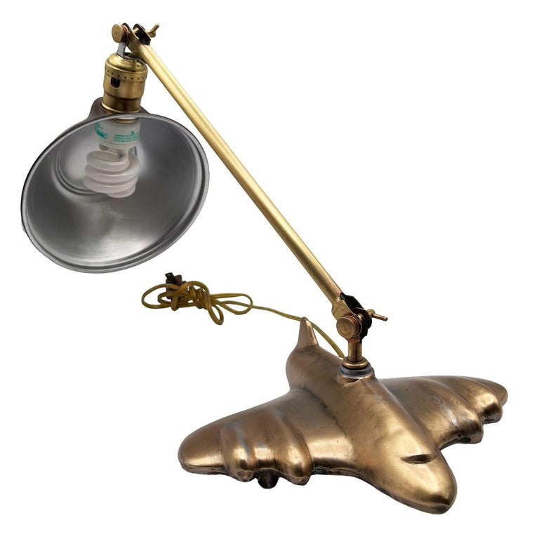 Rare 1987 Brass-tone Art Deco Style DC-3 Airplane Table Lamp, by Sarsaparilla