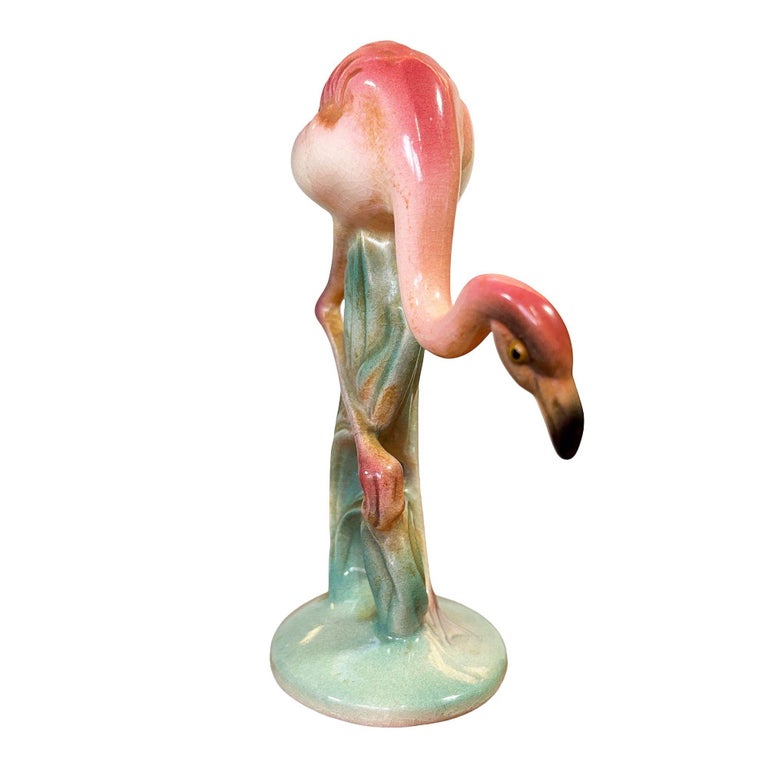 Mid-century "Hunting" Pink Flamingo Ceramic Tabletop Sculpture Brad Keeler