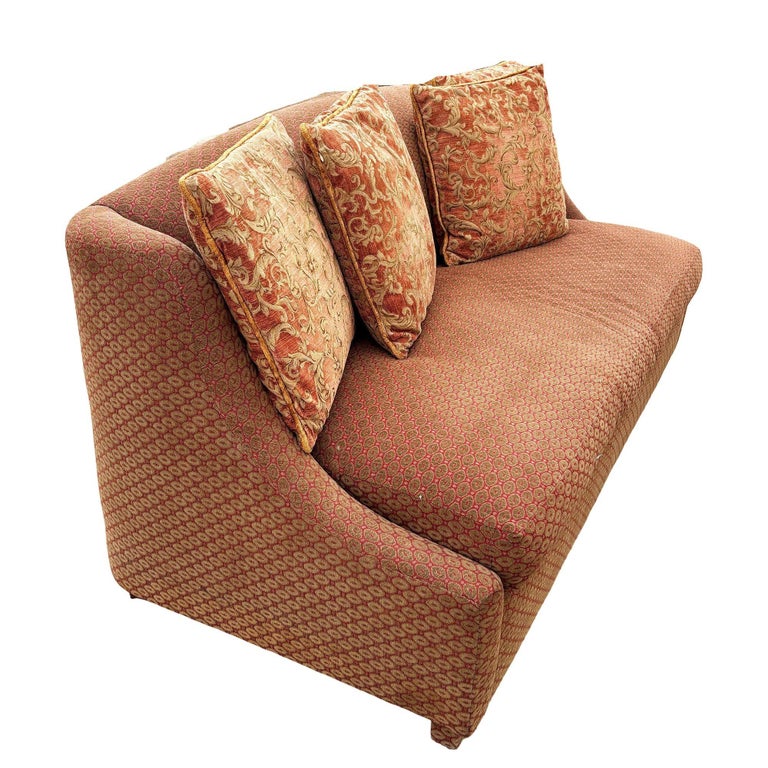 Modern Banquette Italian w/ Burgundy Olive Diamond Print Upholstery