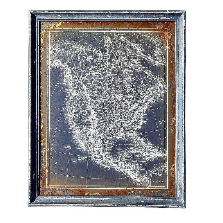 19th Century Monochrome Cartographic Map of North America, Framed