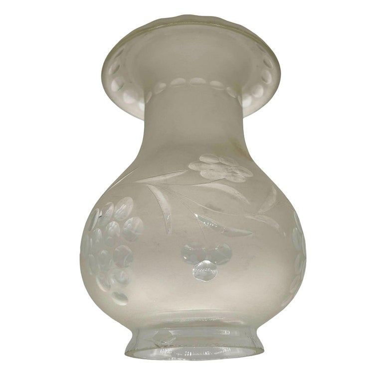 Victorian Frosted Wheel Cut Floral Glass Oil Lamp Hurricane Fluted Shade